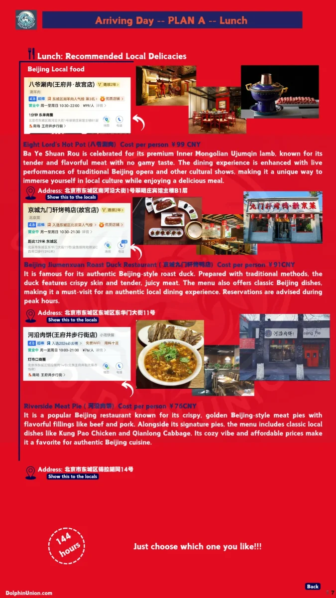 Beijing local food recommendations for lunch on arrival day hot pot roast duck meat pie
