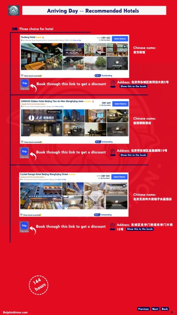 Recommended hotels in Beijing for 144-hour transit travelers