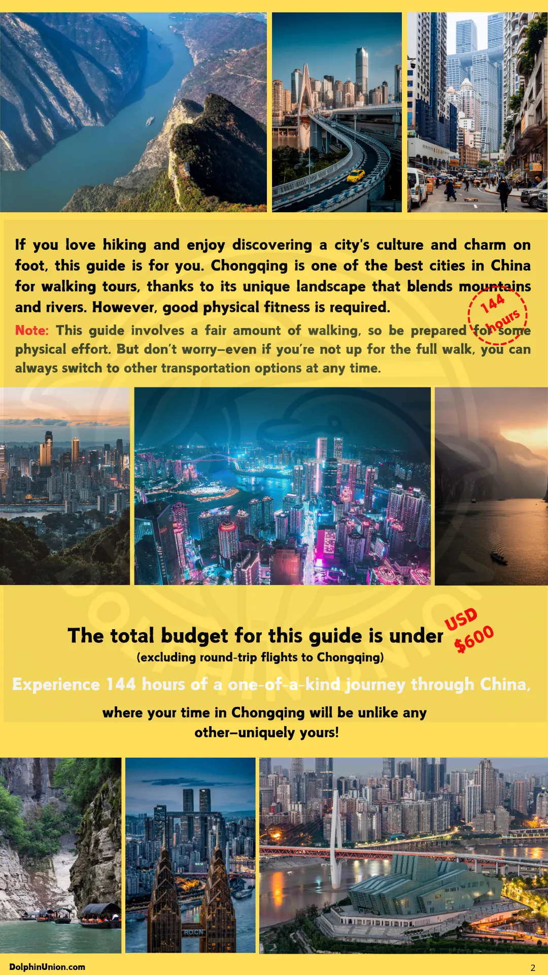 Chongqing citywalk travel guide introduction, featuring Yangtze River views, city nightscapes, and hiking notes